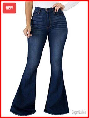 Womens Bell Bottom Jeans Ripped Skinny Flared Denim High Rise